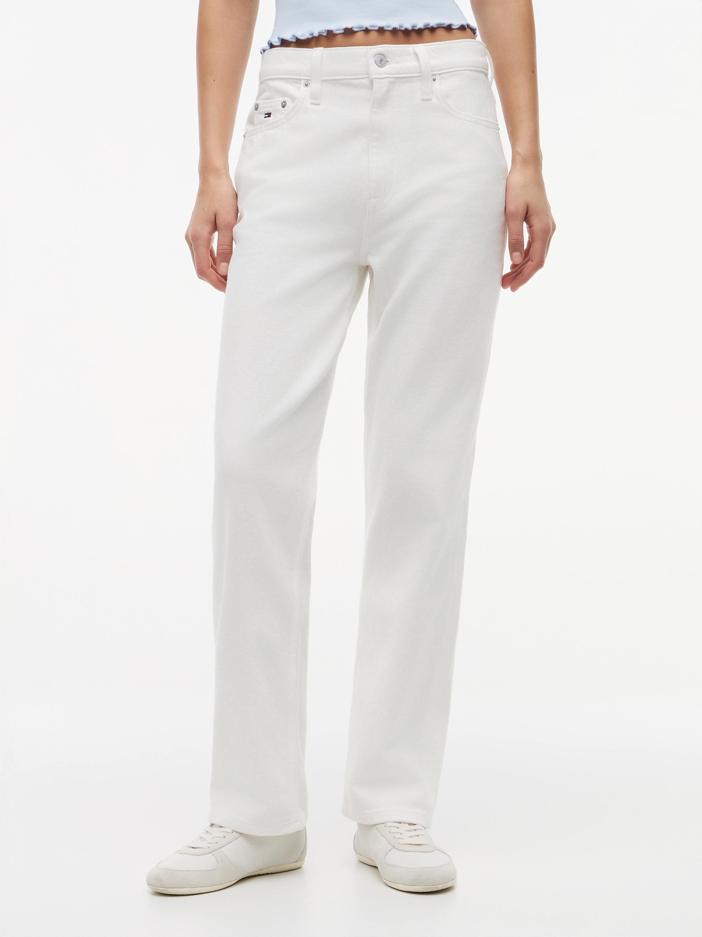 High-waist-Jeans TOMMY JEANS "LAYLA HR SLIM STR BJ4199", Damen, Gr. 28, Länge 34, denim weiß 01, Denim/Jeans, Obermaterial: 92% Baumwolle, 8% Polyester, unifarben, straight fit lang, Jeans High-Waist-Jeans, Baumwollmischung, straight fit, high waist