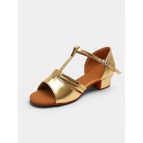 Professionelle Lateintanzschuhe für Damen – goldfarbener Satin, niedriger Absatz Image