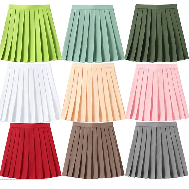 Candy Farbe Hohe Taille Frauen Falten Rock XS-5XL JK Sommer Japan Adrette Mädchen Dance Schwarz Mini Rock Zipper faldas Mujer