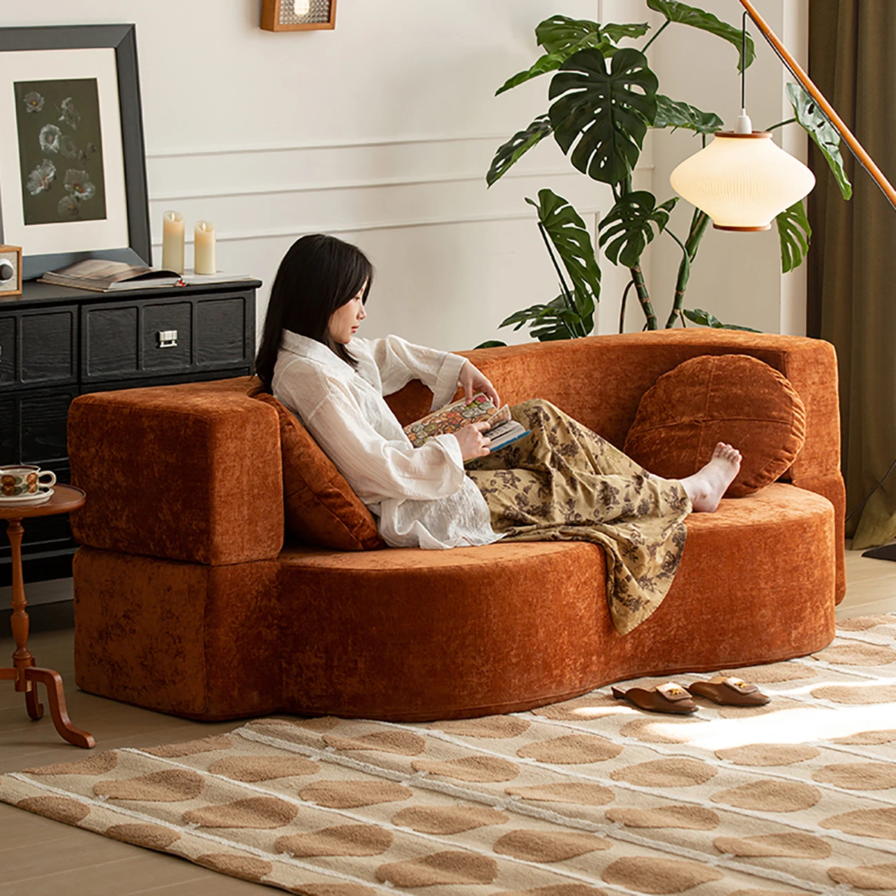 Vakuumkomprimiertes Schlafsofa, Retro-Sofa, Vintage-Wohnzimmer-Doppelfaltsofa, kleines Apartment-Modul, Stoff-Lazy-Sofa