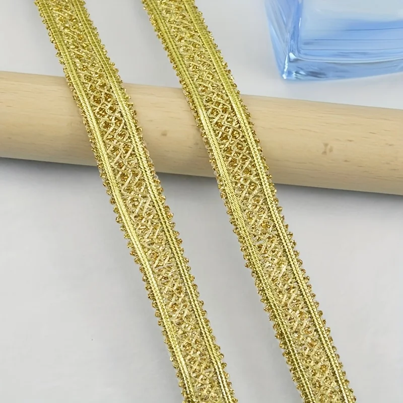 4 m/13,12 Fuß pro Packung, Gold, Silber, Seide, Spitzenbesatz, Blumenstoff, Kleid, Hut, Vorhang, Kurve, handgefertigt, Nähen, DIY, Basteln, Dekoration Image