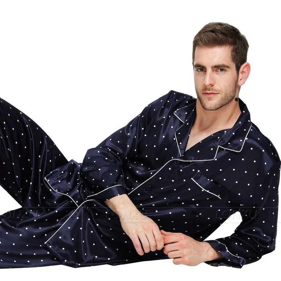 Herren-Pyjama-Set aus Seidensatin, Pyjama-Set, PJS-Nachtwäsche-Set, Loungewear, USA, S, M, L, XL, XXL, 3XL, 4XL Image