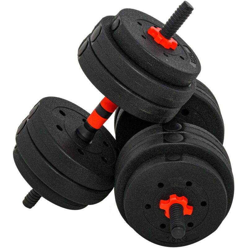 Homcom Set Pesi Da Palestra 2 In 1 Da 25kg Totali Con 12 Dischi Pesi E Connettore, Set Manubri Regolabili Utilizzabile Come 2 Manubri, Bilanciere, In Hdpe E Sabbia, Palestra In Casa, Nero