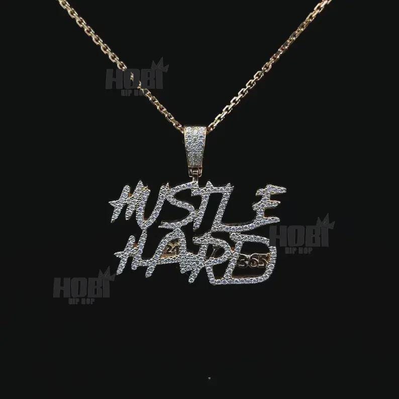 Ciondolo duro Hustle Iced Out 24/7/365 Ciondolo Moissanite Ciondolo Hip Hop in argento sterling 925 Ciondolo stile rapper Ciondolo unisex