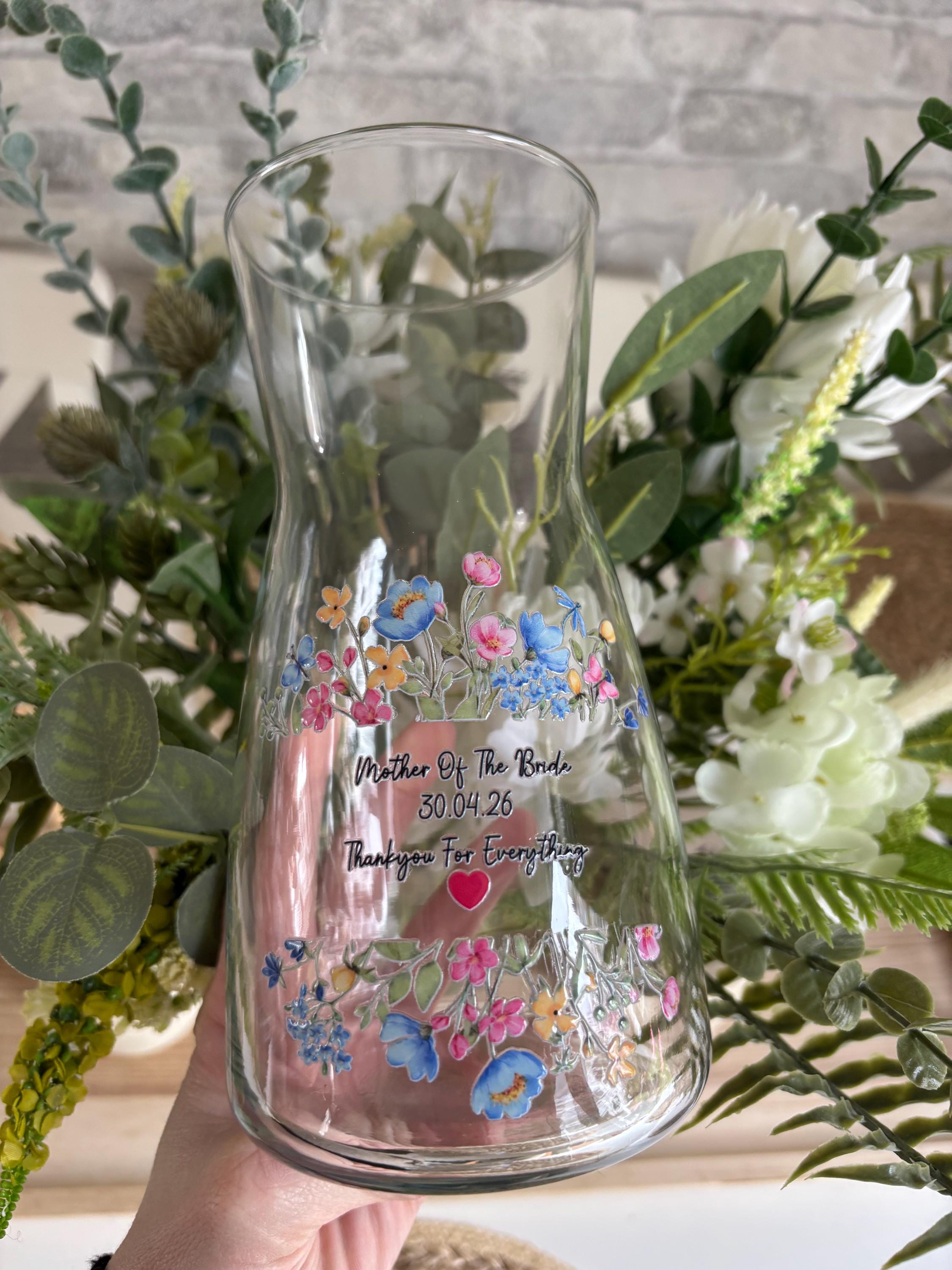 Vaso personalizzato per la madre della sposa, regalo floreale in vetro, regalo personalizzato per la madre dello sposo, regalo per la madre dello spos