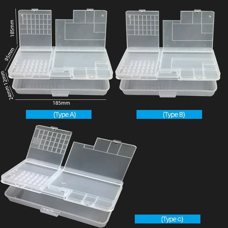 Doppelschichtige Elektronische Transparente Kunststoff-Komponenten-Aufbewahrungsbox Schrauben-Zubehör Handy-Reparatur Motherboard IC-Sammler Image