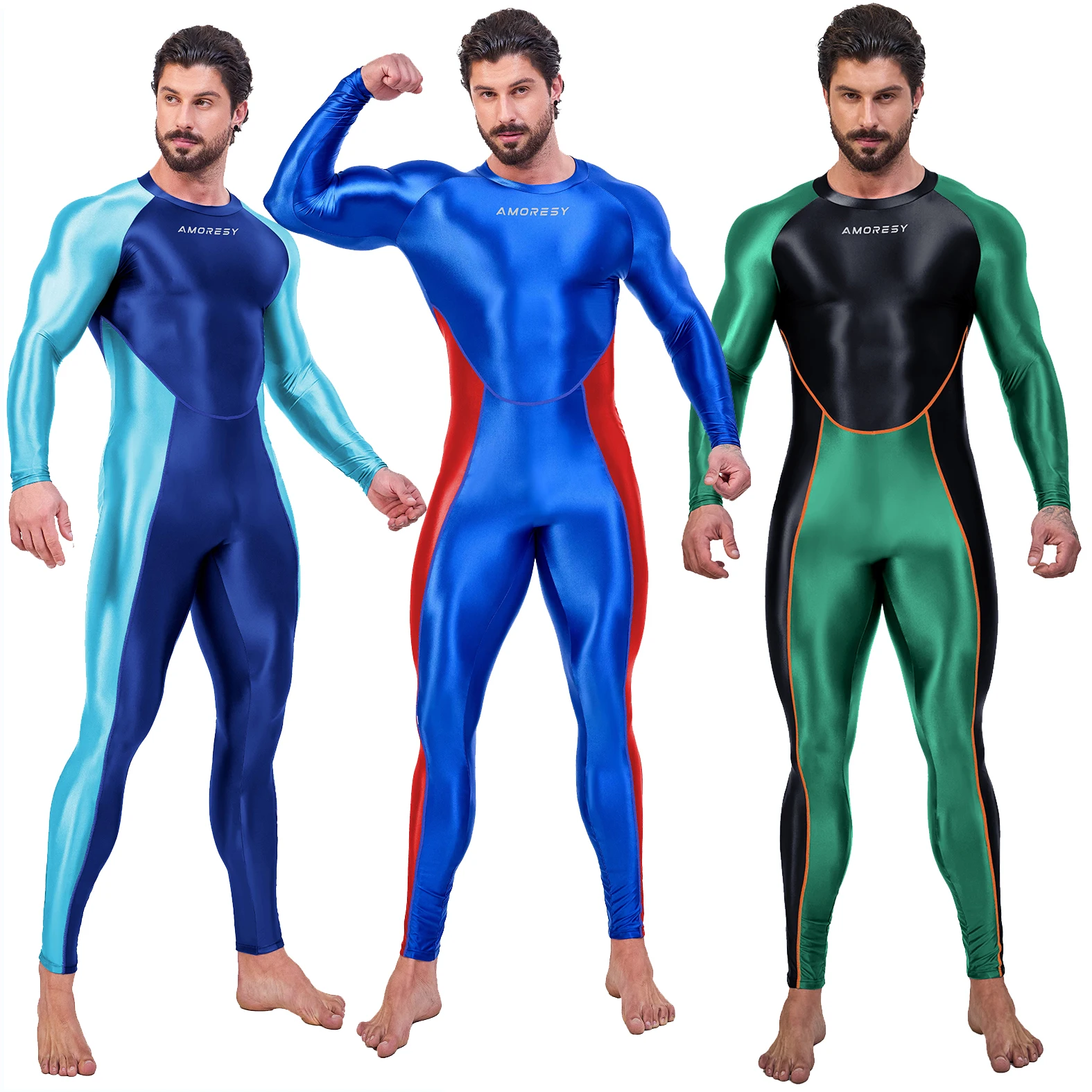 AMORESY Sexy Hot Männer One Piece Haut Body Cosplay Catsuit Overalls Stretch Bodystocking Spandex Zentai Anzug Image