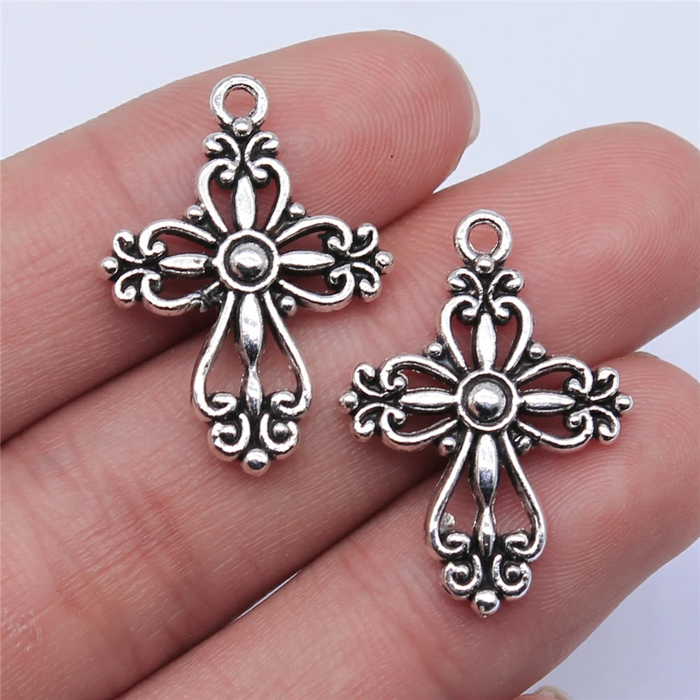 WYSIWYG 10 Stück 28 x 20 mm Antik-Silber-Farbe, antikes Gold, Kreuz-Charms für Schmuckherstellung, DIY-Schmuckzubehör