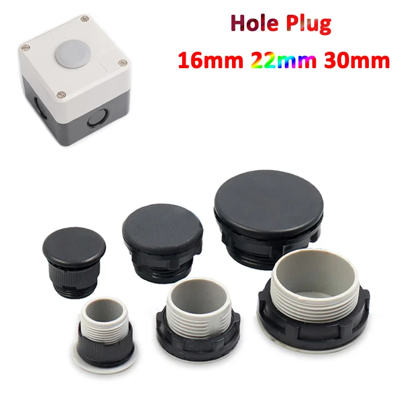 5 stücke 16mm 22mm 30mm Lochs topfen Verteiler schrank Knopf platte Stecker grau schwarz staub dichte Kunststoffs ch raube Abdeckung Baugruppe Image