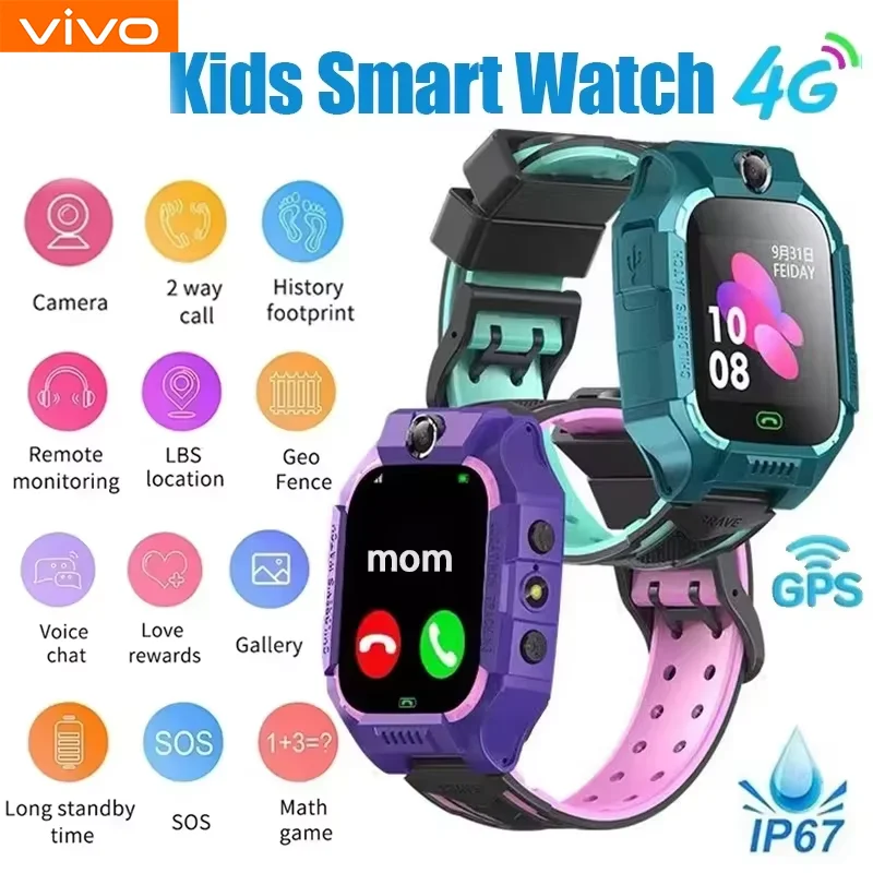 VIVO Kinder Smartwatch 4G SOS GPS-Ortung SIM-Karte Anruf Smartwatch Kamera Wasserdichte Uhr Geschenk für iOS Android Kinder Image