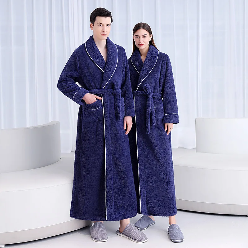 Männer Winter extra lange Flanell warmen Bademantel plus Größe dicke Koralle Fleece Bademantel Frauen Lounge Spa Bademantel gemütliche Nachtwäsche Image