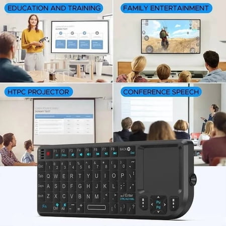 COM1950s Wireless Mini Keyboard with Touchpad 2.4GHz Compact Keyboard with Rechargeable Battery QWERTY Portable Keyboard for HTPC Media Center Smart TV and Computer Desktop Black