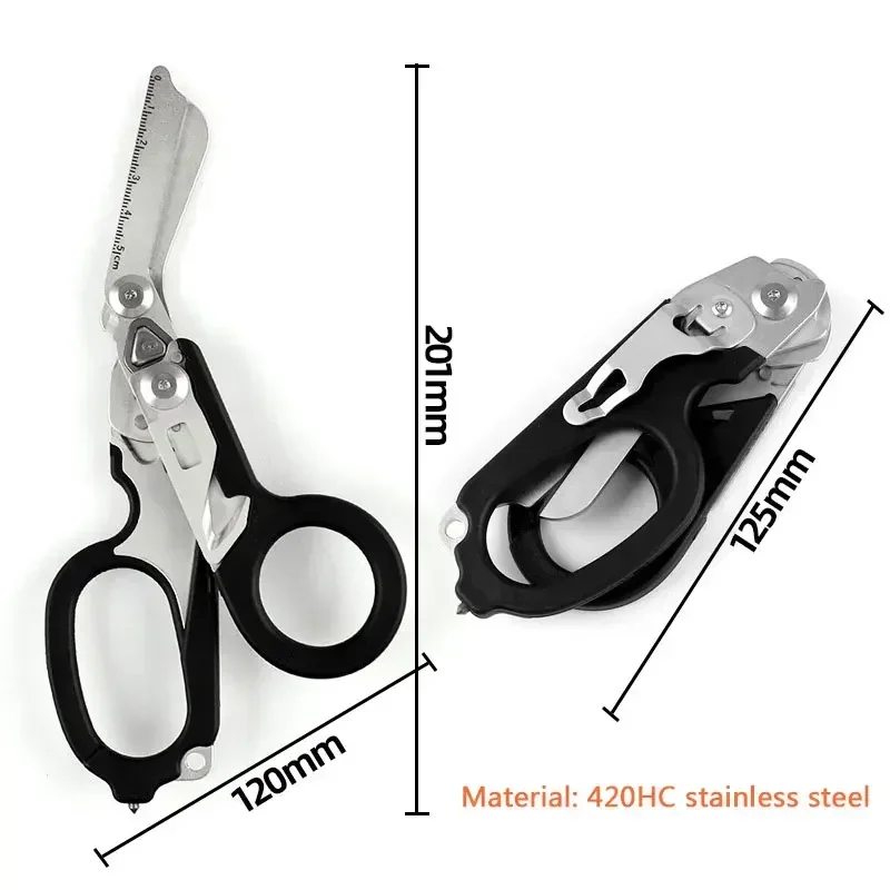 6-in-1 faltbare medizinische Notfallschere Schere Erste-Hilfe-Set Schere Outdoor Survival EDC Werkzeug oder Hülle Zubehör ﻿ Image