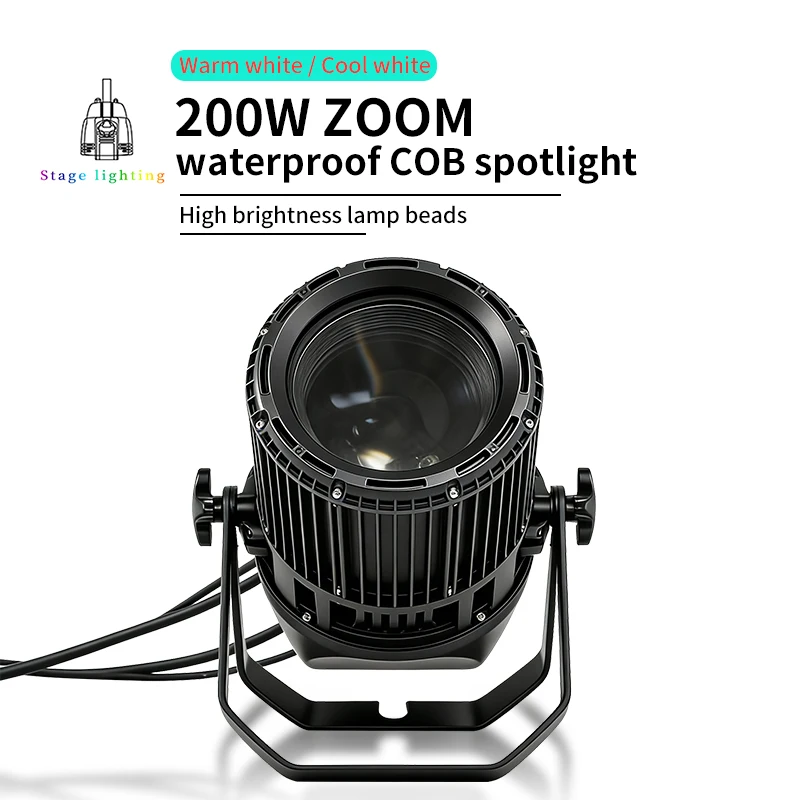 200 W wasserdichtes Zoom-COB-Oberflächenlicht, kaltweiß, warmweiß, Stroboskop, Bühneneffekt, DMX, Publikum, Scheinwerfer, Event-Bühnenlicht Image