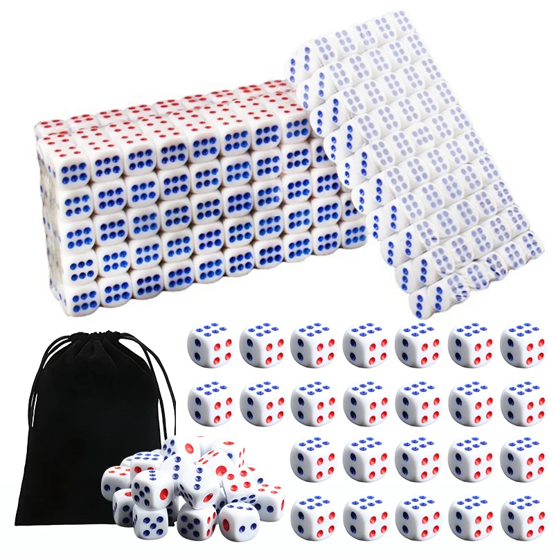 40 Stück Blaue und Rote Würfel mit 2 Plüsch-Aufbewahrungstaschen, Klassische 10mm Größe Glücksspielwürfel, Brettspiel-Zubehör ZYF