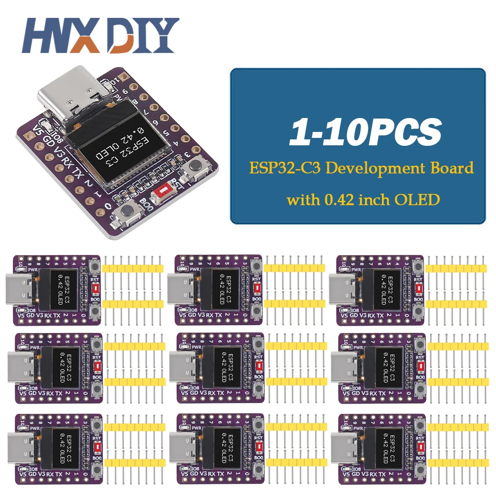 1–10 Stück ESP32-C3 OLED-Entwicklungsboard mit 0,42 Zoll OLED-Modul, Keramikantenne, ESP32 Supermini-Board, WLAN, Bluetooth Image