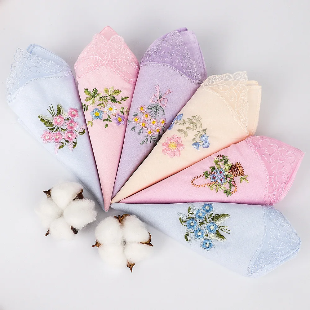 3 Stücke Baumwolle Taschentuch Schmetterling Blume Spitze Stickerei Reine Baumwolle frauen Suzhou Quadrat Handtuch 28*28 cm Image