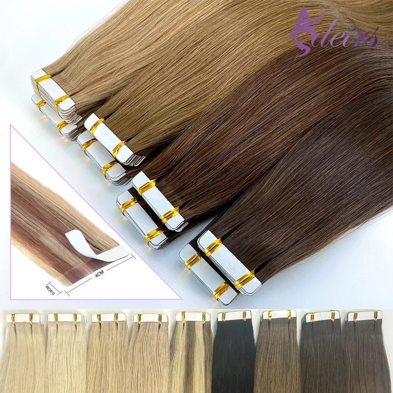 ADEIRS Tape-in-Haarverlängerungen, Remy-Echthaar, glatt, 100 % echtes Naturhaar, Tape, unsichtbar, weich, 40,6–61 cm, Schwarz, Braun, Blond Image