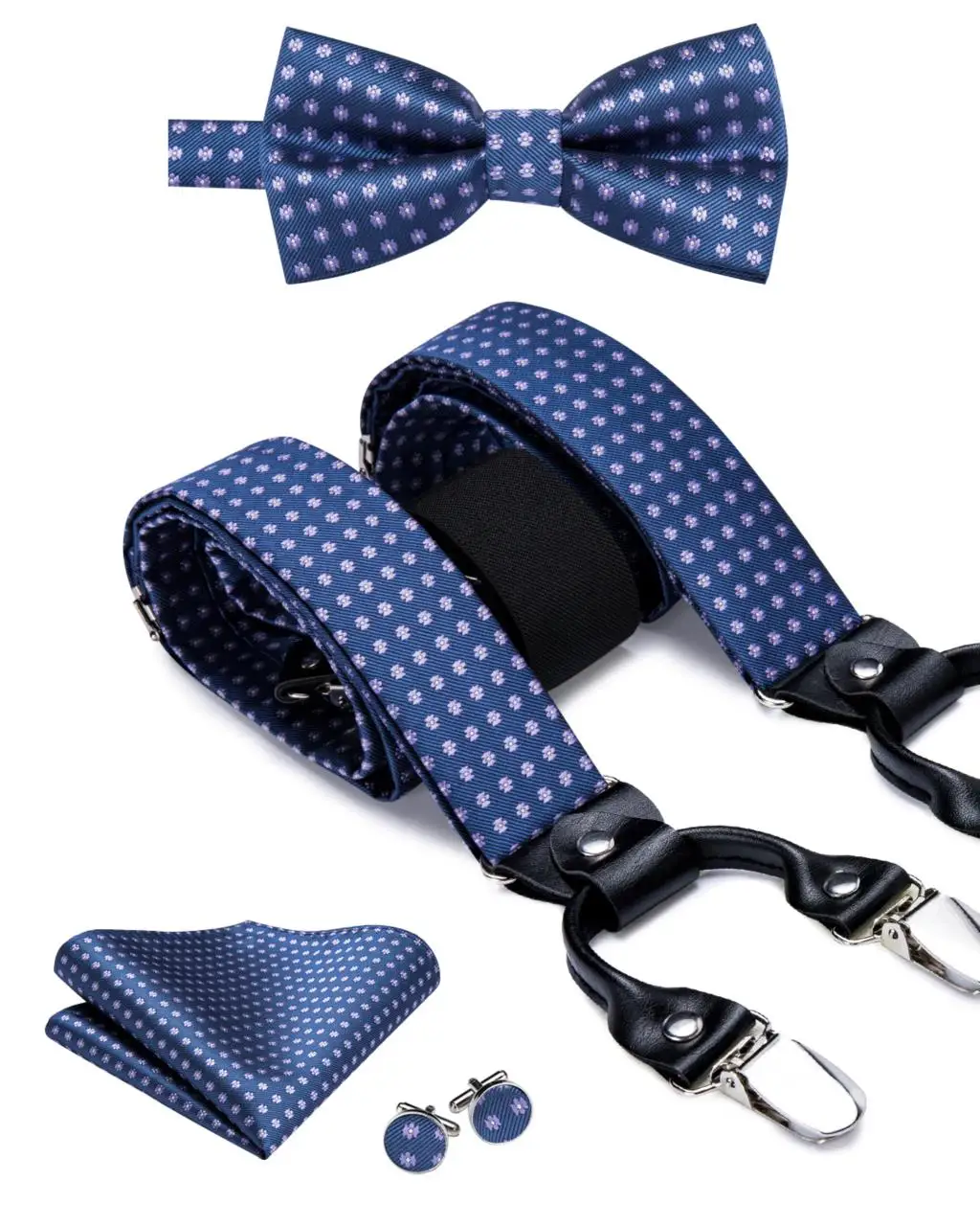Seide gewebte Herren Hosenträger Fliege Taschentuch Manschetten knöpfe Set Stärke 6 Clips auf männlichen Vintage Hosenträger Gold rot blau grün weiß lila
