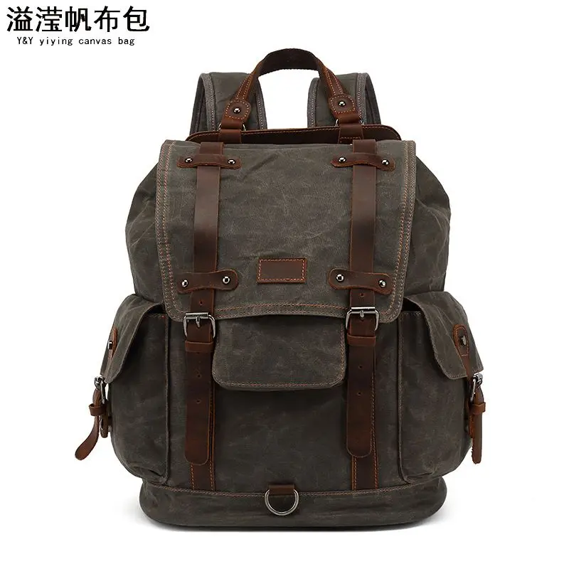 Vintage Canvas Leder wasserdichter Rucksack Reise Mochila Vintage Masculina Rucksack Herren Rucksack gewachste Canvas Laptop Rucksack