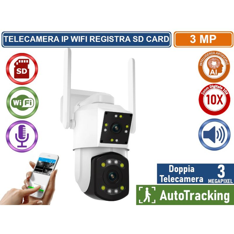 Telecamera Speed Dome Motorizzata Ip Wifi Doppia Telecamera Digital Zoom 10x Registra Su Sd Card 3mp Con Audio Bidirezionale Ip66