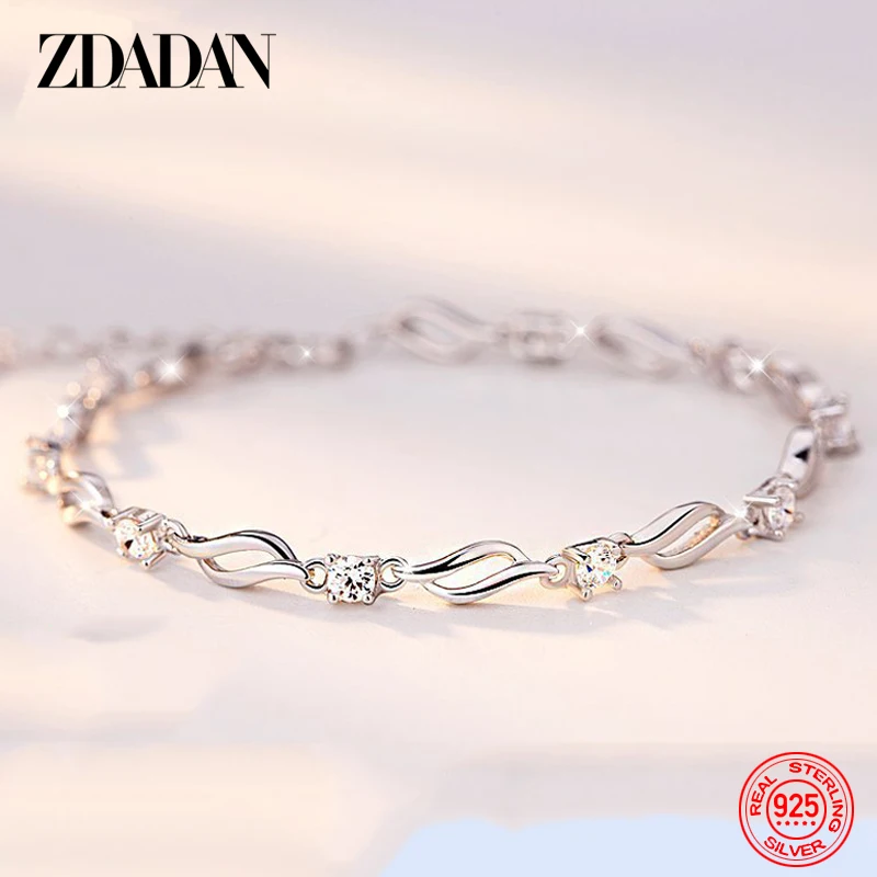 ZDADAN Catena di braccialetti di cristallo in argento sterling 925 per regalo di gioielli di moda da donna