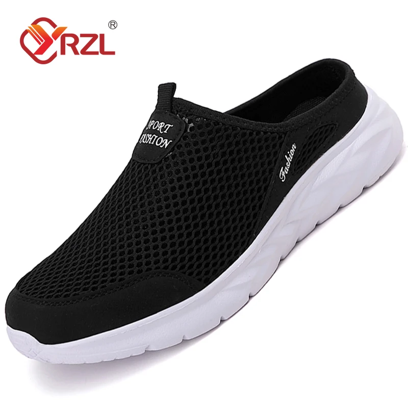 YRZL Herren Halbe Hausschuhe Sommer Atmungsaktives Mesh Herrenschuhe Outdoor Casual Wanderschuhe Große Flache Leichte Mesh Hausschuhe Sandalen
