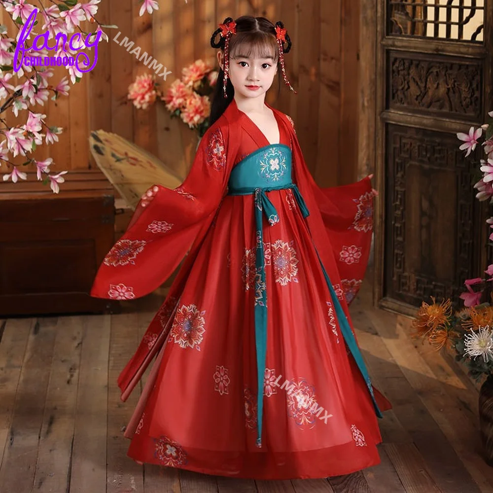 Alte Kinder Traditionelle Kleider Chinesisches Outfit Mädchen Kostüm Volkstanz Performance Hanfu Kleid für Kinder Image