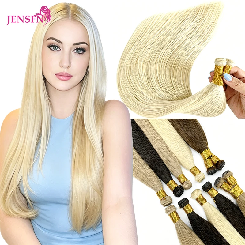 JENSFN New Genius Haartressen, gerade, 100 % echtes Echthaar, Schussverlängerungen, Remy-Naturhaar, zum Einnähen, Farbe Braun-Blond Image