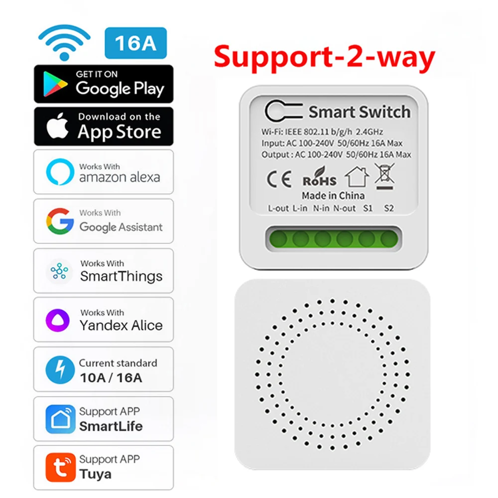 Tuya Mini Wifi Smart Switch Modul Unterstützung 2-Wege-Steuerung Smart Home DIY-Schalter Smart Life App Alexa Google Home Sprach steuerung Image