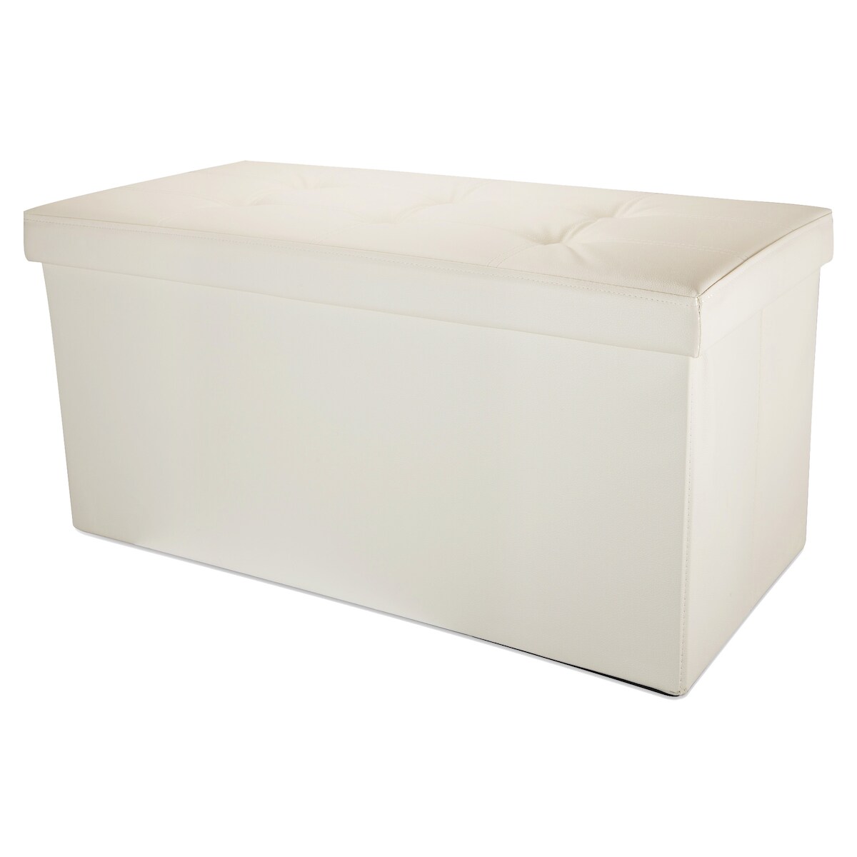 Intirilife Faltbare Sitzbank 78x38x38 cm in OPALIN WEISS - Sitzwürfel Fußhocker mit Stauraum und Deckel aus Kunstleder mit Polsterknöpfen Image