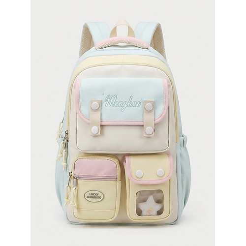 Zaino da donna in poliestere color macaron, borsa scolastica capiente con spallacci regolabili per ragazze delle scuole medie, ideale per il ritorno a scuola, i viaggi e gli sport all'aria aperta.