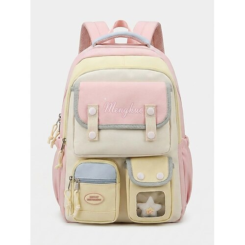 Zaino da donna in poliestere color macaron, borsa scolastica capiente con spallacci regolabili per ragazze delle scuole medie, ideale per il ritorno a scuola, i viaggi e gli sport all'aria aperta.