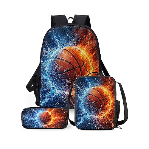 Set Zaino Basket per Ragazzi Borsa per Pranzo e Astuccio Zaino Scuola di Grande Capacità per Scuola Elementare e Sport