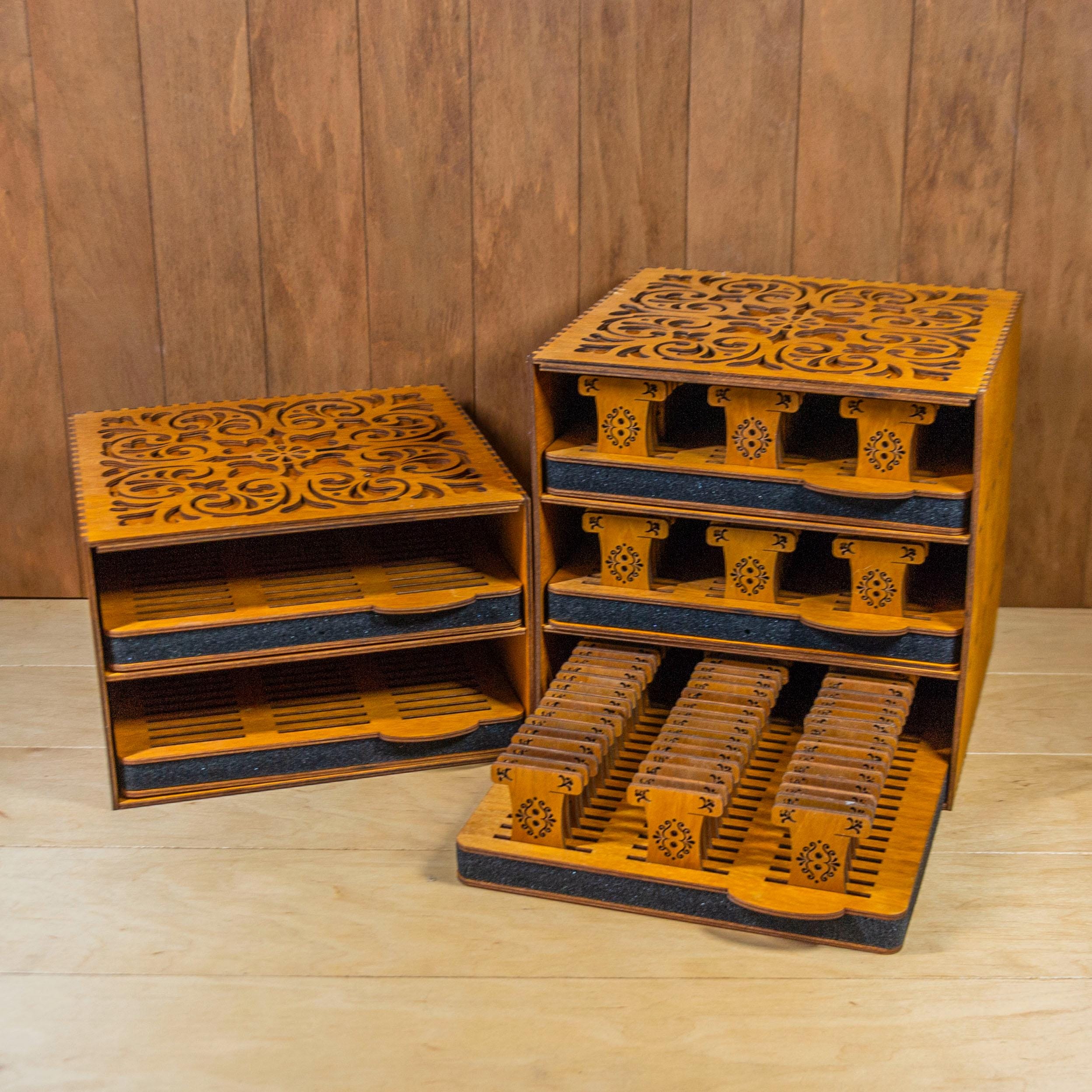 Organizzatore in legno e porta rocchetti per filo da ricamo, scatola portaoggetti per fili da ricamo dal design unico, porta rocchetti per cucito