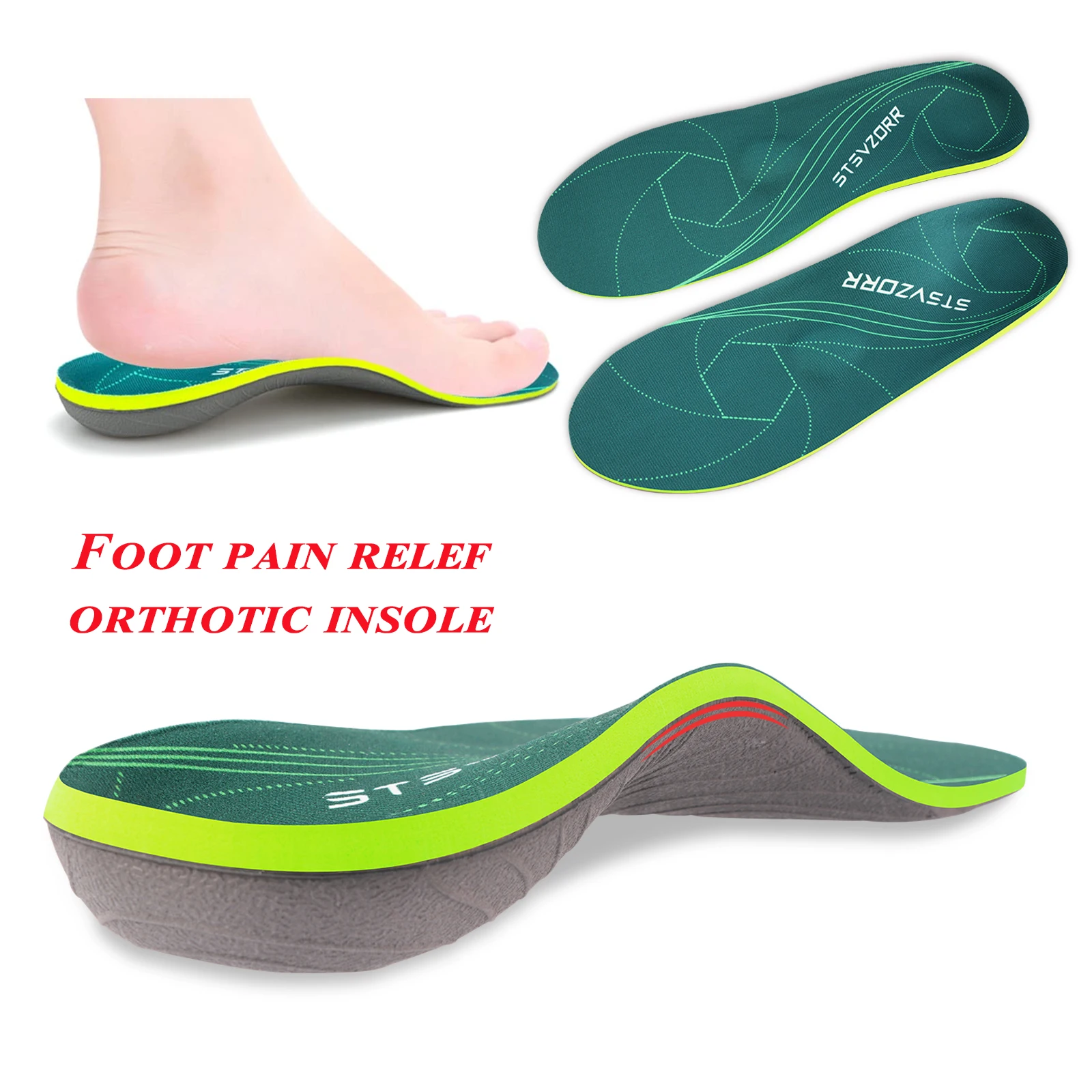 Orthesen-Einlegesohle für schwere Plattfüße, Plantarfasziitis, lindert Fersenschmerzen, Fußgewölbeunterstützung, Schuheinlage für Damen und Herren, Turnschuhe, Stiefel, Sohle Image