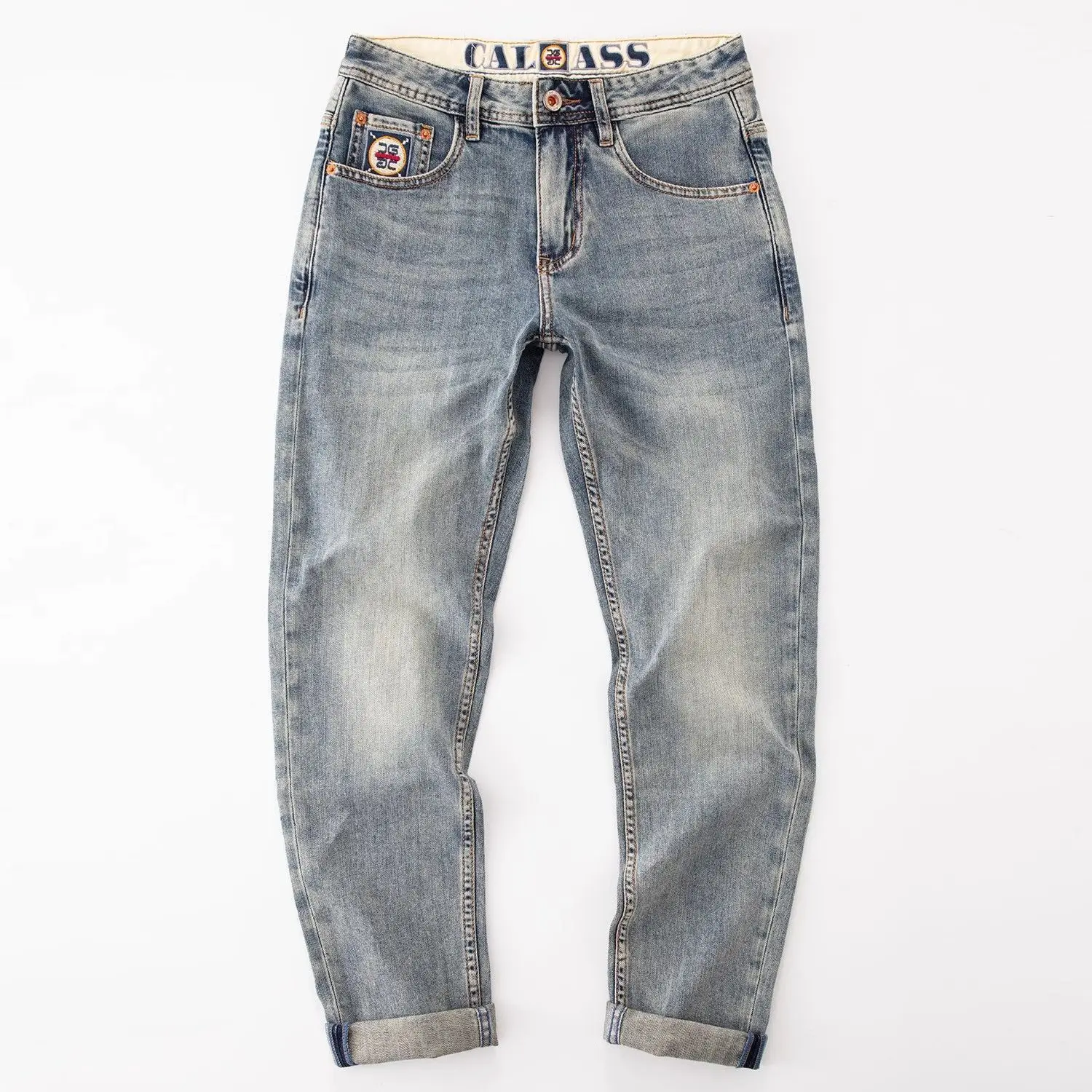 Neue gewaschene hellblaue polierte Cargo-Jeans für Herren, Sommer, amerikanische trendige Marke, kleine, gerade, lässige Retro-Jugendhose Image