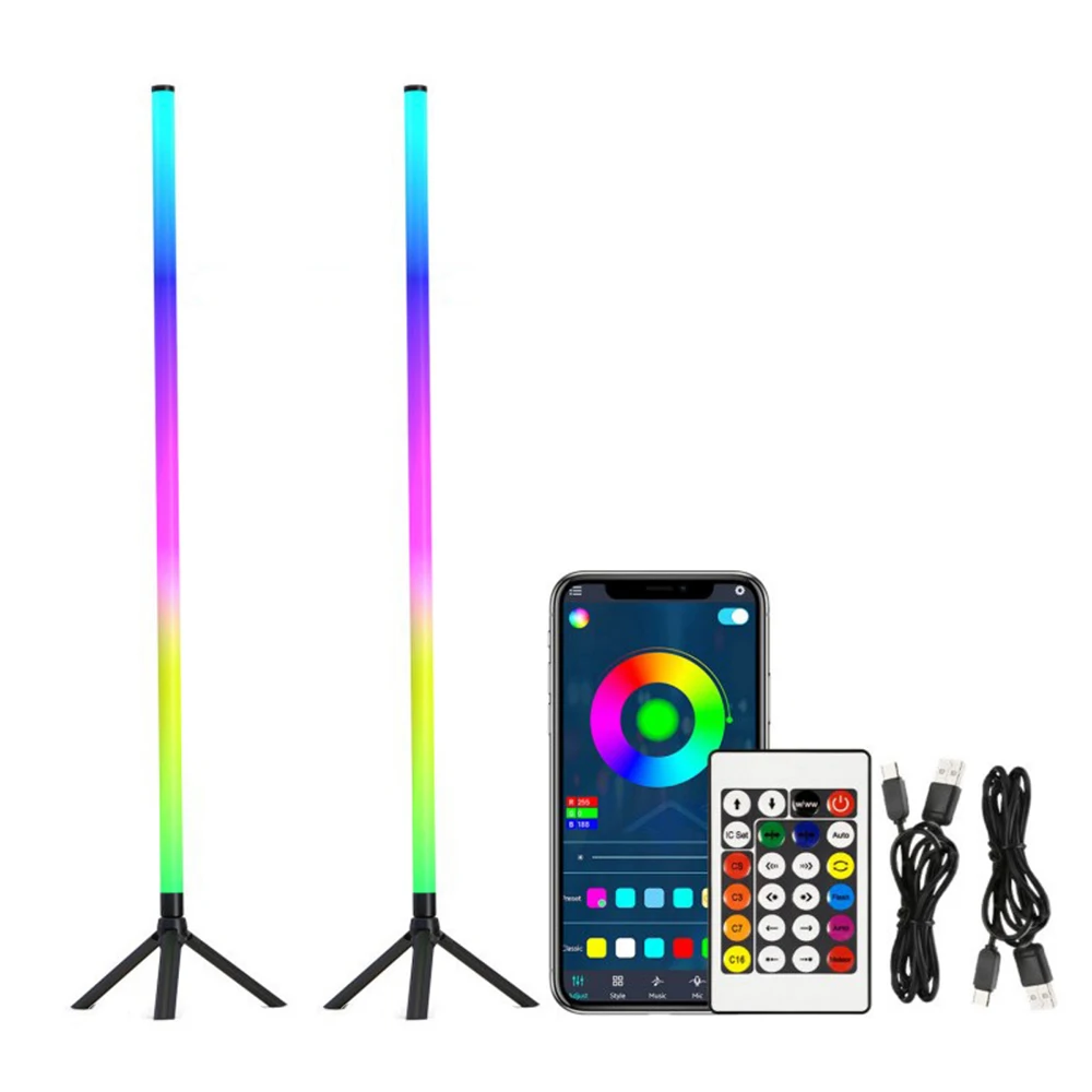 RGB CCT LED-Stehleuchte, 24 Tasten, Fernbedienung, Bluetooth-App, Sprachsteuerung, 103 cm, Rundrohr, USB-Stromversorgung für Gaming-Raum, Ambiente-Beleuchtung