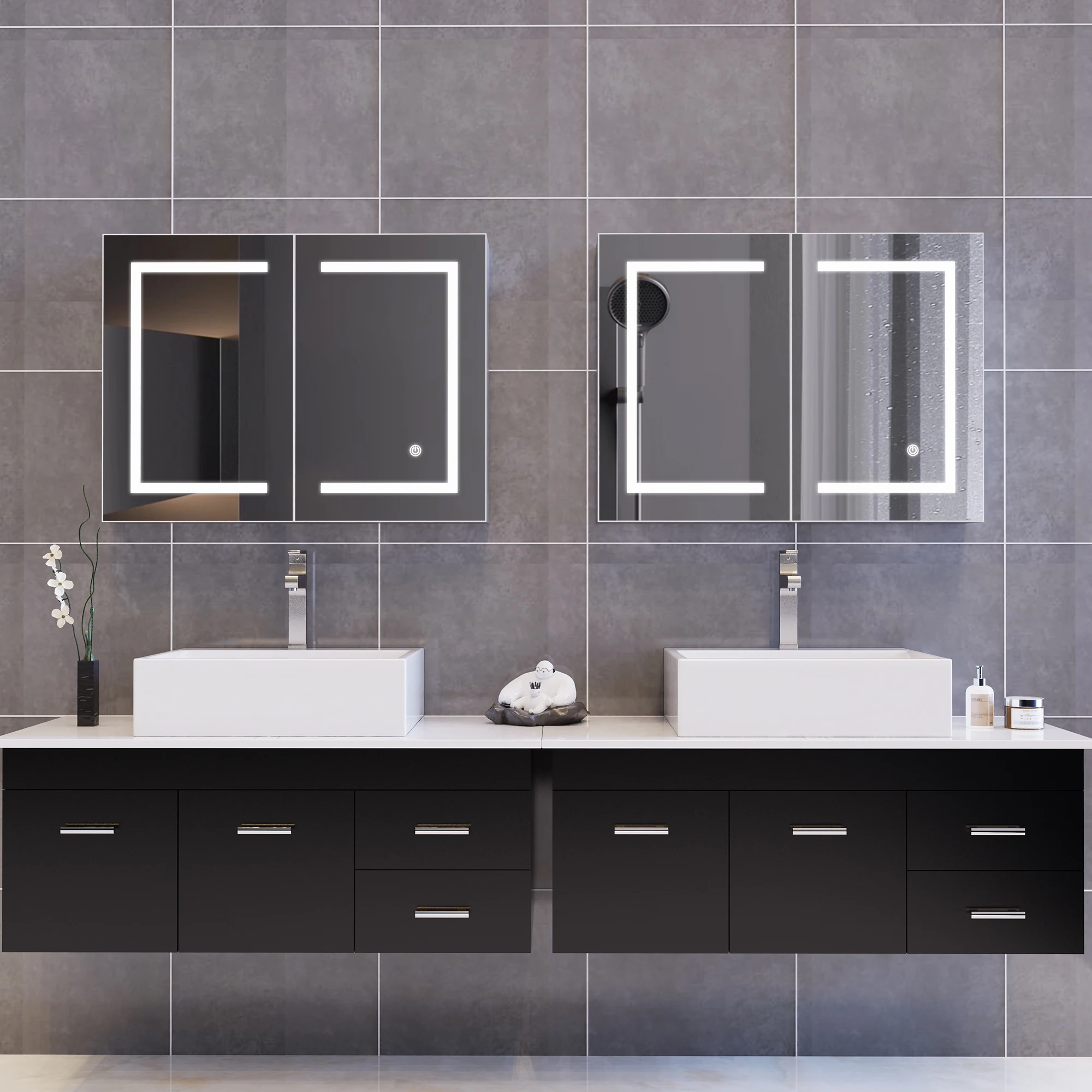 Rosahqnda Badspiegelschrank,Badspiegelschrank mit verstellbarem Regal und offenem Stauraum,Badschrank mit Spiegel,Wandschrank Image
