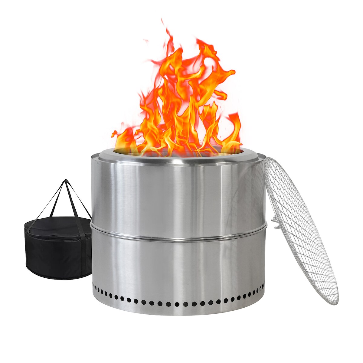 MODFU Feuerstelle aus Edelstahl 40x50x50 cm Silber tragbar für Terrasse und Camping mit Ascheauffangbehälter 360 Grad Wärmeverteilung leicht zu reinigen Image