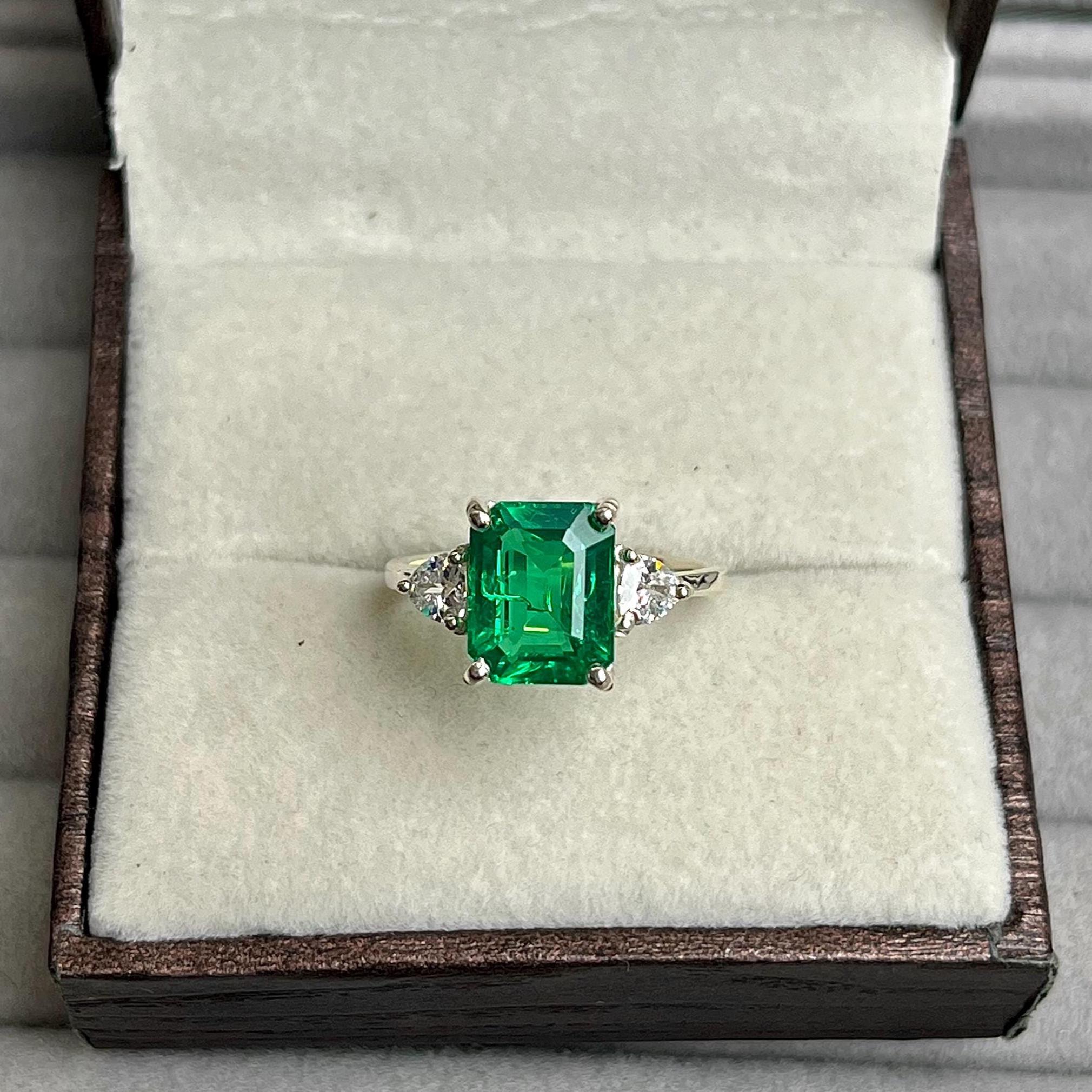 Anello in argento sterling 925 con pietra preziosa di smeraldo, anello solitario con smeraldo, anello di fidanzamento, anello nuziale, anello di prome