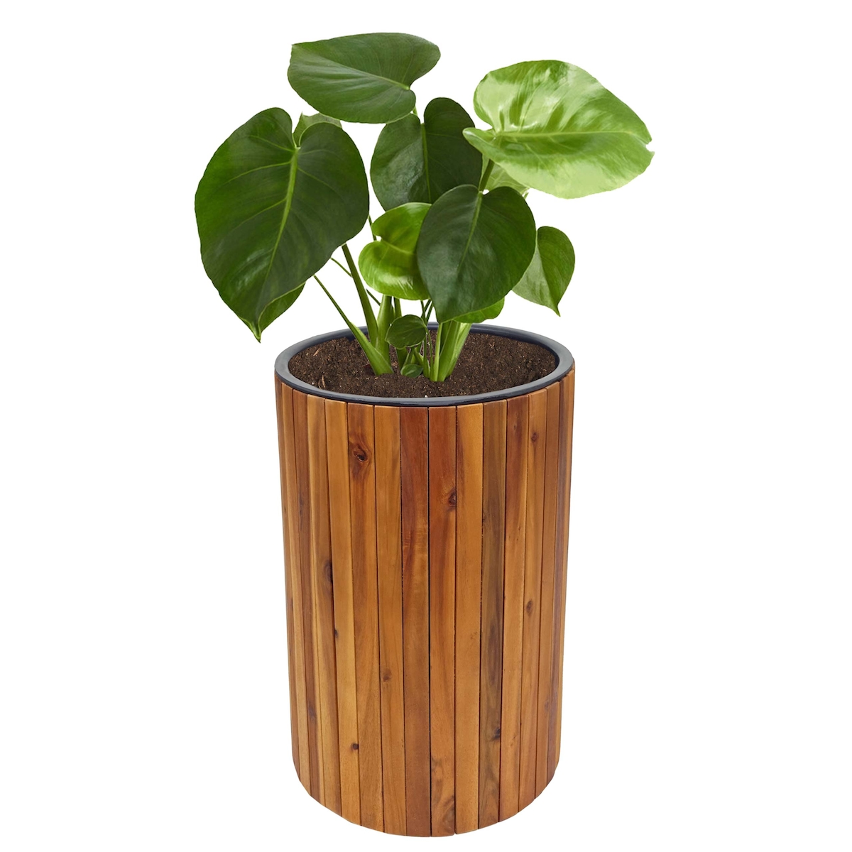 PROREGAL Pflanzkasten | HxBxT 50x34x34cm | Pflanzkübel Blumentopf Blumenkasten | Braun | Rund | Outdoor Akazie Holz MVG-zertifiziert Image