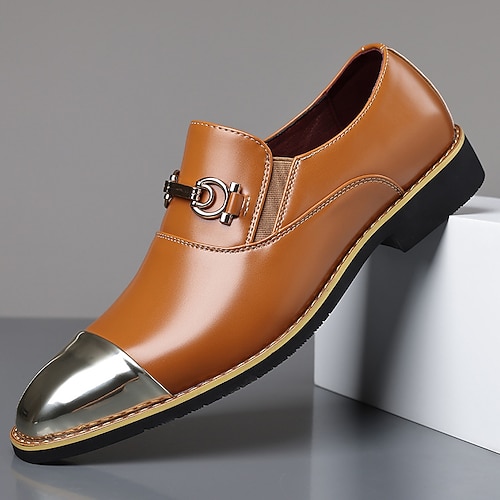 Hellbraune Herren-Slipper mit Metallkappe – elegante Slipper für stilbewusste Männer, ideal für Hochzeiten, Bankette, Partys und Abendveranstaltungen. Image