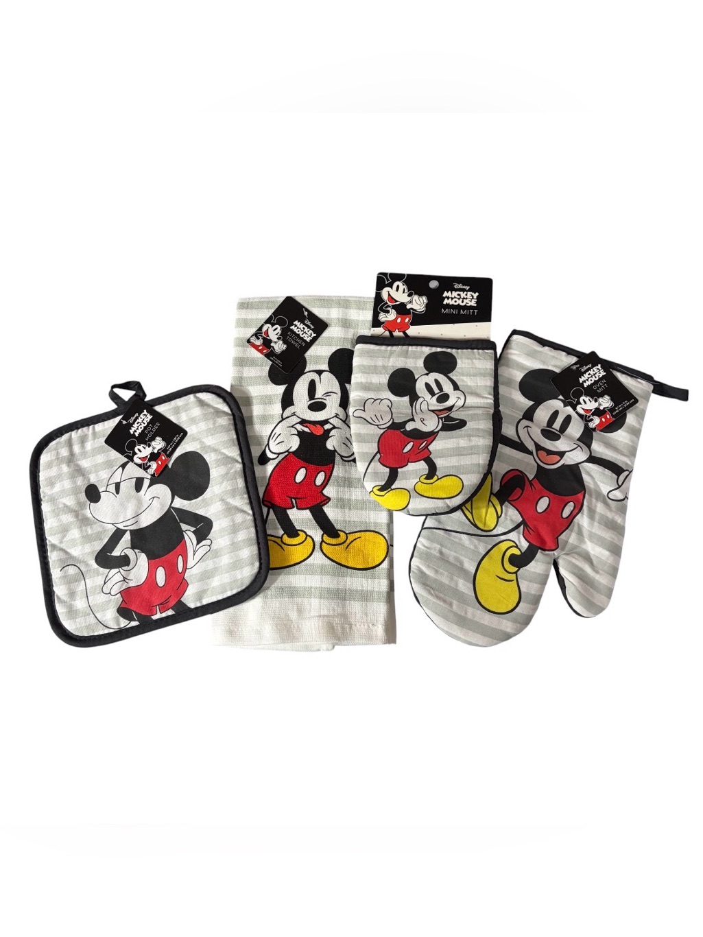 Disney Kitchen | Disney Mickey Mouse Kitchen 4 Pc Kitchen Set -Towel,Pot Holder,Mini Mit,Oven Mit | Color: Red/Yellow | Size: Os