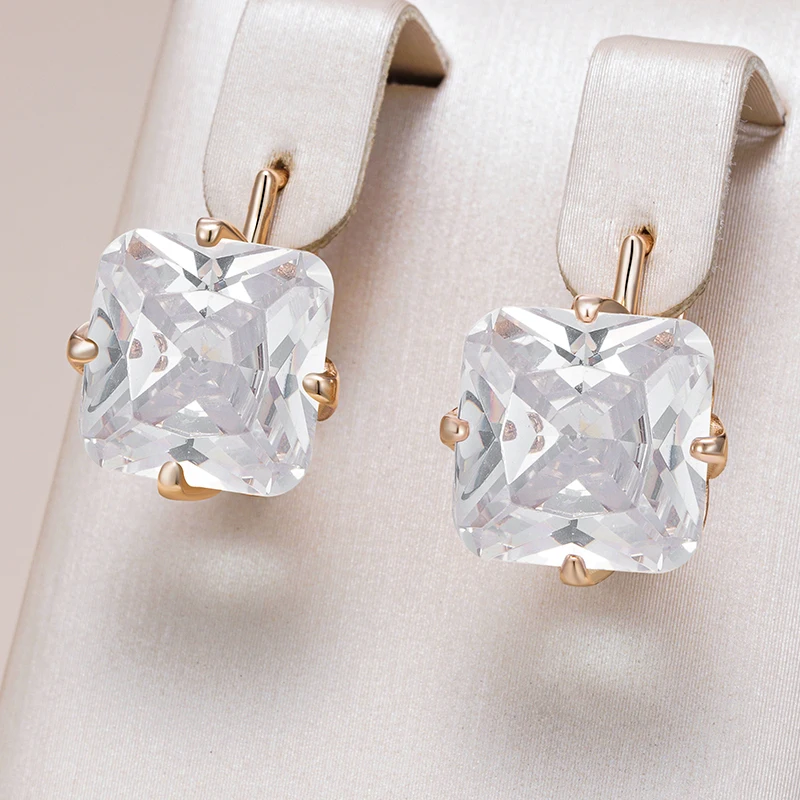 Kinel Heiße Große Quadratische Englisch Ohrringe Für Frauen Mode 585 Rose Gold Farbe Glänzend Weiß Natürliche Zirkon Zubehör Täglichen Schmuck