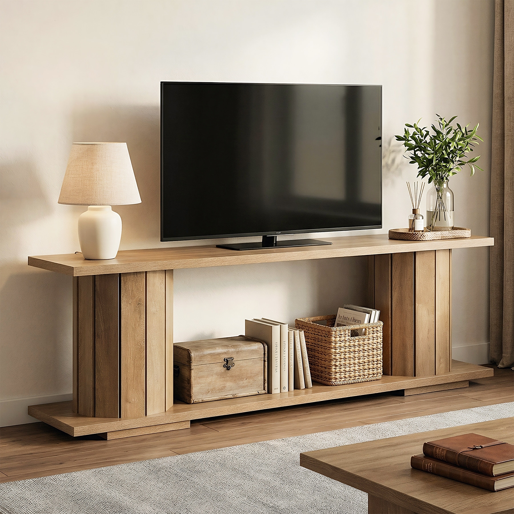 TV Stand for 60/65/70 Inch TVs, Entertainment Center with Open Storage Shelves, TV Console Media Television Stands