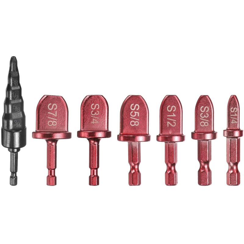 Set Di 7 Punte Per Svasatura (6,35 Mm, 9,5 Mm, 12,7 Mm, 15 Mm, 19 Mm, 3/4", 7/8") Con Utensile Svasatore 5 In 1 Per Tubi In Rame E Alluminio - Rosso/nero
