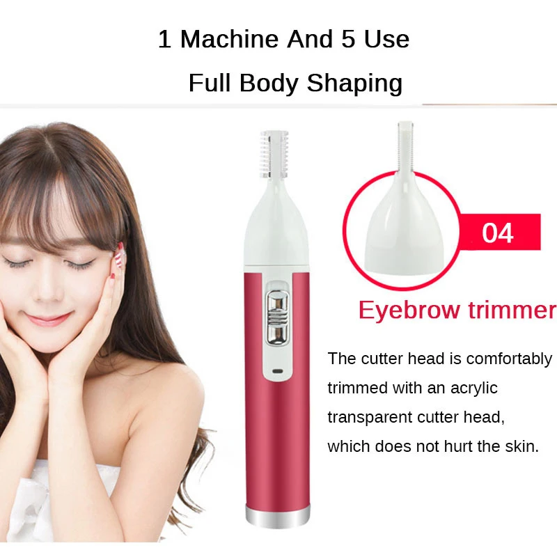 5-in-1 Elektrischer Wiederaufladbarer Damen-Epilierer Rasierer Nasenhaartrimmer Augenbrauenformer Bein Achsel Bikini Haarentferner Image