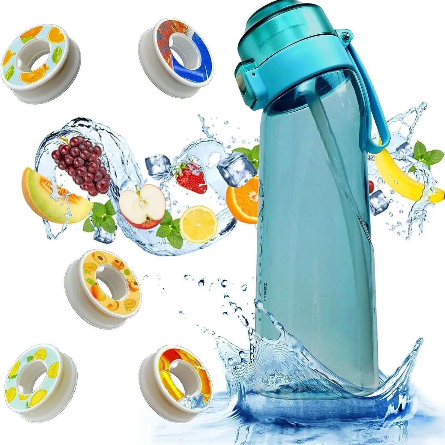 Wasserflasche mit Luftgeschmack, duftender Wasserbecher, Sportwasserflasche für Outdoor-Fitness, modischer Wasserbecher mit Strohhalm, Geschmackspullen Image
