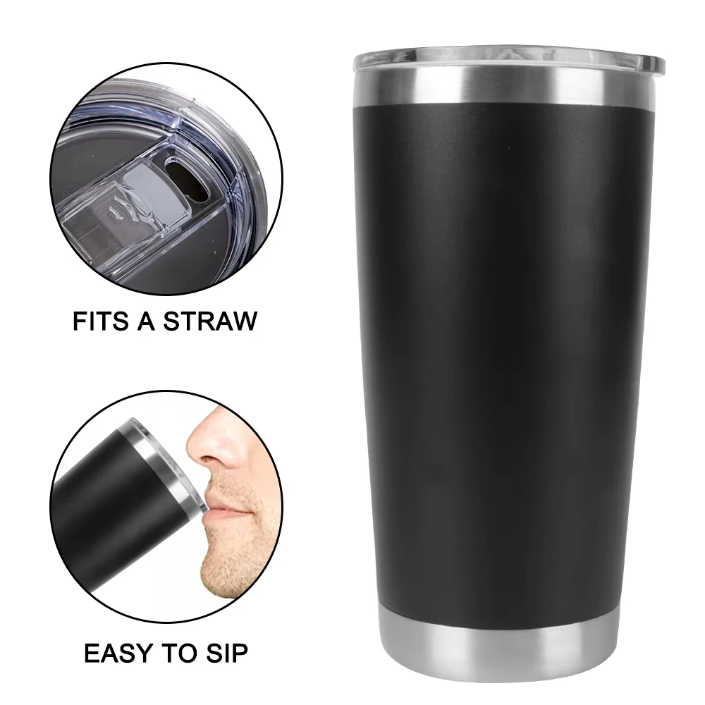 Dünne Becher aus Edelstahl mit Deckel, doppelwandiger, vakuumisolierter Reisebecher, wiederverwendbare Wasser-Kaffeetasse für kalte, heiße Getränke Image